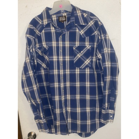 ELY Cattleman Western Shirt Men's Size XL Blue Plaid Long Sleeves‎ Pearl Snap - Picture 1 of 10